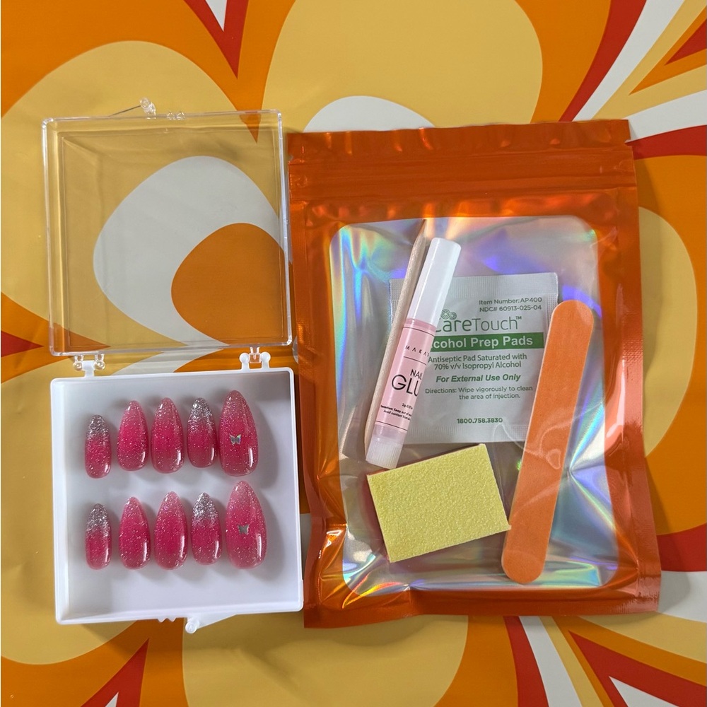 Caribbean Aura Jelly Pink fairycore Press-On Nails | Handmade Nail Set